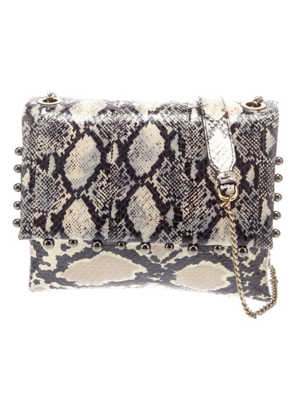 Lanvin Snake Skin Crossbody Bag in Black & Cream with Stud and Chain